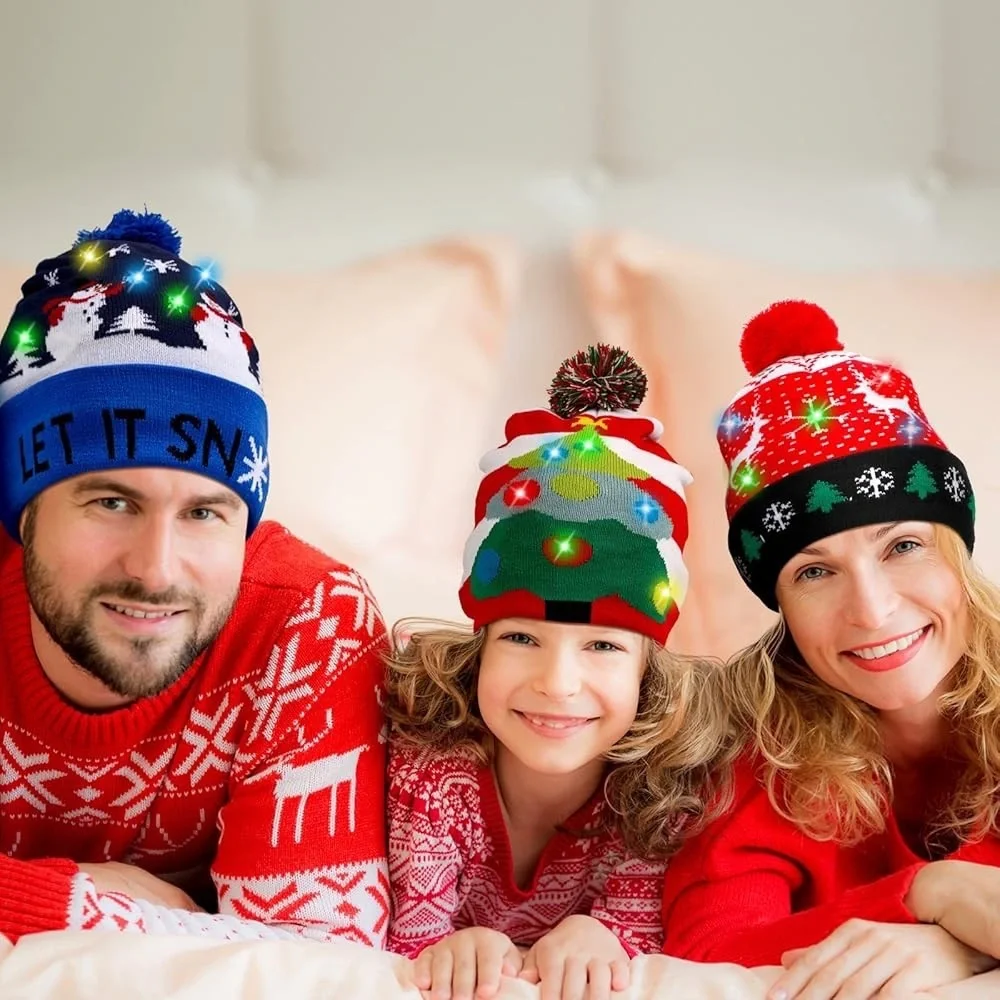 LED Christmas Light‎ Up Hat Novelty Colorful Knitted Beanie Christmas Hat